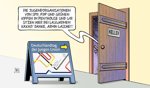 Cartoon: DLT im Keller (medium) by Harm Bengen tagged jugendorganisationen,spd,fdp,grüne,kiffen,penthouse,keller,kakao,laschet,deutschlandtag,junge,union,sondierungen,ampel,bundesregierung,koalition,harm,bengen,cartoon,karikatur,jugendorganisationen,spd,fdp,grüne,kiffen,penthouse,keller,kakao,laschet,deutschlandtag,junge,union,sondierungen,ampel,bundesregierung,koalition,harm,bengen,cartoon,karikatur