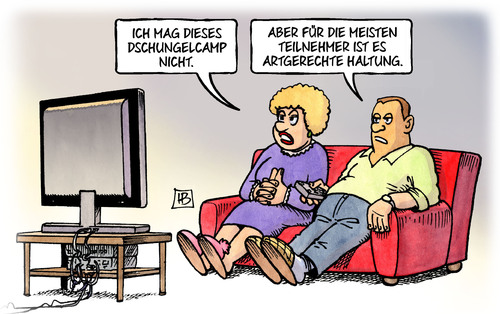 Cartoon: Dschungelcamp (medium) by Harm Bengen tagged tv,rtl,show,dschungelcamp,teilnehmer,artgerechte,haltung,harm,bengen,cartoon,karikatur,tv,rtl,show,dschungelcamp,teilnehmer,artgerechte,haltung,harm,bengen,cartoon,karikatur