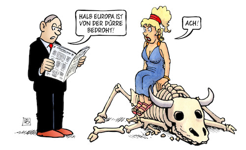 Cartoon: Dürre in Europa (medium) by Harm Bengen tagged europa,stier,dürre,trockenheit,eu,zeitung,lesen,sommer,landwirtschaft,skelett,knochen,harm,bengen,cartoon,karikatur,europa,stier,dürre,trockenheit,eu,zeitung,lesen,sommer,landwirtschaft,skelett,knochen,harm,bengen,cartoon,karikatur