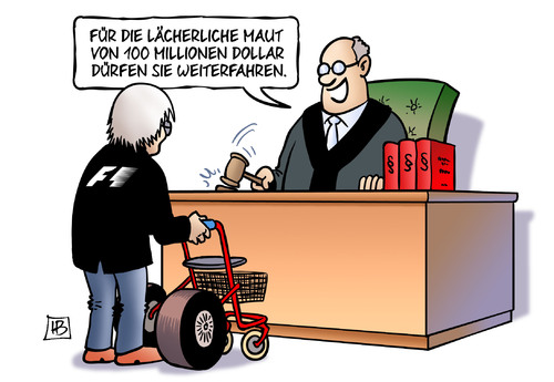 Cartoon: Ecclestone-Prozess (medium) by Harm Bengen tagged karikatur,cartoon,bengen,harm,kfz,steuer,auslaender,gesetz,europa,eu,dobrindt,csu,pkw,maut,formel1,gericht,prozess,ecclestone,ecclestone,prozess,gericht,formel1,maut,pkw,csu,dobrindt,eu,europa,gesetz,auslaender,steuer,kfz,harm,bengen,cartoon,karikatur