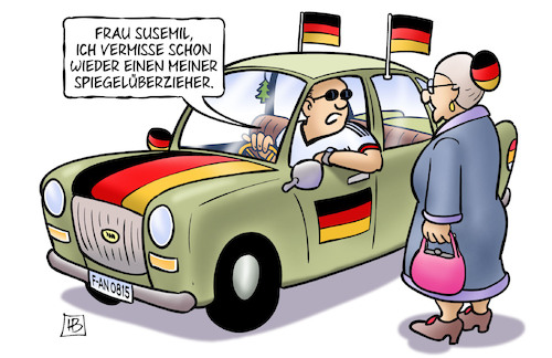 Cartoon: EM-Fans (medium) by Harm Bengen tagged susemil,spiegelüberzieher,em,fussball,fans,auto,kfz,harm,bengen,cartoon,karikatur,susemil,spiegelüberzieher,em,fussball,fans,auto,kfz,harm,bengen,cartoon,karikatur