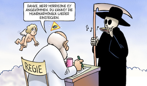 Cartoon: Ennio Morricone (medium) by Harm Bengen tagged ennio,morricone,mundharmonika,komponist,film,lied,vom,tod,gott,himmel,harm,bengen,cartoon,karikatur,ennio,morricone,mundharmonika,komponist,film,lied,vom,tod,gott,himmel,harm,bengen,cartoon,karikatur