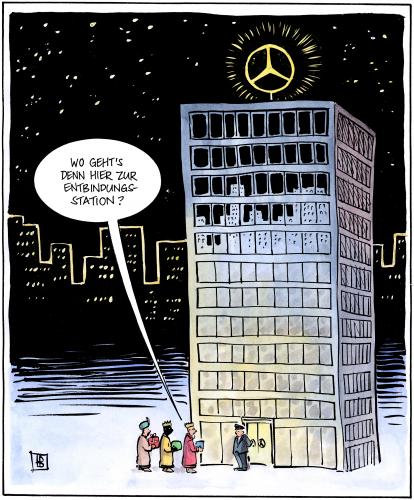 Cartoon: Entbindungsstation (medium) by Harm Bengen tagged entbindungsstation,mercedes,daimler,stern,pförtner,maria,bibel,religion,könige,könig,weihnachten,bethlehem,christus,jesus,krippe,joseph,weihnachten,weihnacht,familie,bescherung,geschenke,geschenk,tradition,kultur,heiligabend,jesus christus,krippe,großstadt,stadt,city,moderne,zeitgeist,glaube,religion,bibel,gott,bethlehem,joseph,könige,mercedes,daimler,entbindungsstation,entbindung,krankenhaus,geburt,heilig,jesus,christus