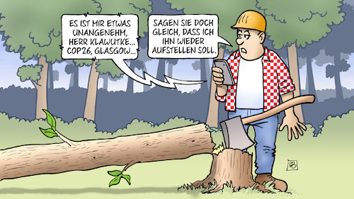 Cartoon: Entwaldung stoppen (medium) by Harm Bengen tagged entwaldung,stoppen,cop26,glasgow,wald,baum,holzfäller,klimawandel,handy,harm,bengen,cartoon,karikatur,entwaldung,stoppen,cop26,glasgow,wald,baum,holzfäller,klimawandel,handy,harm,bengen,cartoon,karikatur