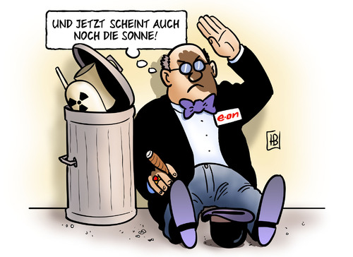 Cartoon: E.ON-Verluste (medium) by Harm Bengen tagged eon,verluste,stromkonzerne,energiewende,sonne,bettler,schatten,atomkraft,akw,verluste,eon,stromkonzerne,energiewende,sonne,atomkraft,akw,schatten