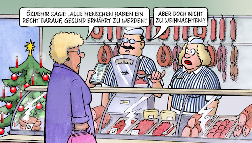 Cartoon: Ernährungsstrategie (medium) by Harm Bengen tagged ernährungsstrategie,özdemir,gesunde,ernährung,weihnachten,schlachter,metzger,fleisch,harm,bengen,cartoon,karikatur,ernährungsstrategie,özdemir,gesunde,ernährung,weihnachten,schlachter,metzger,fleisch,harm,bengen,cartoon,karikatur