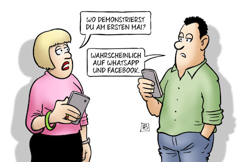 Cartoon: Erster Mai 2019 (medium) by Harm Bengen tagged erster,mai,tag,der,arbeit,kampftag,gewerkschaften,arbeitnehmerrechte,demonstrieren,handy,whatsapp,facebook,harm,bengen,cartoon,karikatur,erster,mai,tag,der,arbeit,kampftag,gewerkschaften,arbeitnehmerrechte,demonstrieren,handy,whatsapp,facebook,harm,bengen,cartoon,karikatur