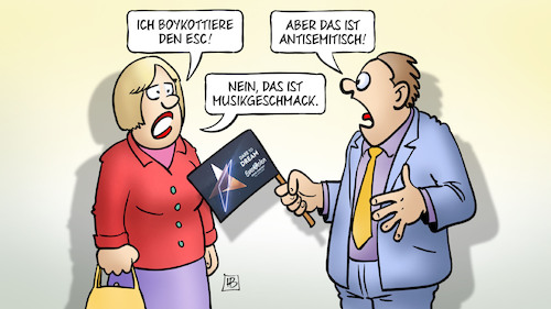 Cartoon: ESC-Boykott (medium) by Harm Bengen tagged boykott,esc,eurovison,song,contest,israel,antisemitisch,musikgeschmack,harm,bengen,cartoon,karikatur,boykott,esc,eurovison,song,contest,israel,antisemitisch,musikgeschmack,harm,bengen,cartoon,karikatur