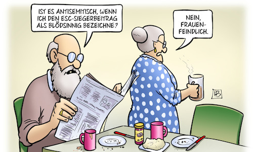 Cartoon: ESC-Siegerin (medium) by Harm Bengen tagged siegerin,antisemitisch,antisemitismus,siegerbeitrag,blödsinnig,frauenfeindlich,esc,eurovision,song,contest,susemil,harm,bengen,cartoon,karikatur,siegerin,antisemitisch,antisemitismus,siegerbeitrag,blödsinnig,frauenfeindlich,esc,eurovision,song,contest,susemil,harm,bengen,cartoon,karikatur