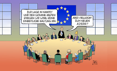 Cartoon: EU-Gipfel und Asterix (medium) by Harm Bengen tagged eu,europa,gipfel,nahost,hilfen,einheitliche,haltung,comic,asterix,gaza,israel,hamas,palästina,terror,russland,ukraine,krieg,harm,bengen,cartoon,karikatur,eu,europa,gipfel,nahost,hilfen,einheitliche,haltung,comic,asterix,gaza,israel,hamas,palästina,terror,russland,ukraine,krieg,harm,bengen,cartoon,karikatur
