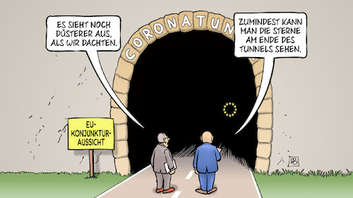 Cartoon: EU-Konjunkturaussichten (medium) by Harm Bengen tagged eu,europa,konjunktur,aussichten,wirtschaft,dunkel,tunnel,licht,sterne,ende,corona,krise,harm,bengen,cartoon,karikatur,eu,europa,konjunktur,aussichten,wirtschaft,dunkel,tunnel,licht,sterne,ende,corona,krise,harm,bengen,cartoon,karikatur