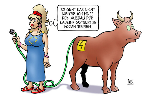 Cartoon: EU-Ladenetz (medium) by Harm Bengen tagged ausbau,ladeinfrastruktur,europa,stier,eu,ladenetz,elektromobilität,kabel,stecker,schwanz,harm,bengen,cartoon,karikatur,ausbau,ladeinfrastruktur,europa,stier,eu,ladenetz,elektromobilität,kabel,stecker,schwanz,harm,bengen,cartoon,karikatur