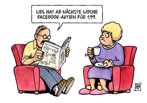 Cartoon: Facebook-Aktie (medium) by Harm Bengen tagged facebook,aktien,wirtschaft,börse,lidl,werbung,sonderangebot,schnäppchen,facebook,aktien,wirtschaft,lidl,börse,werbung