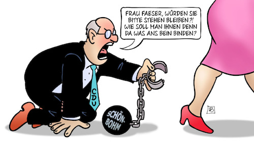 Cartoon: Faeser-Schönbohm (medium) by Harm Bengen tagged faeser,bein,schönbohm,bsi,hessen,wahlkampf,cdu,fussfessel,kugel,harm,bengen,cartoon,karikatur,faeser,bein,schönbohm,bsi,hessen,wahlkampf,cdu,fussfessel,kugel,harm,bengen,cartoon,karikatur