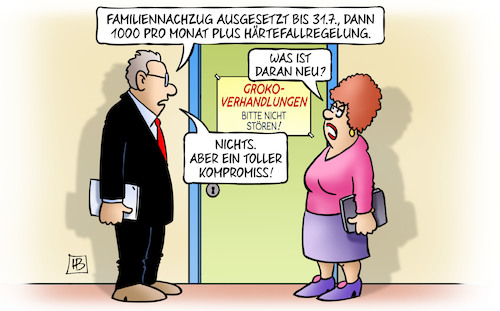 Cartoon: Familiennachzugskompromiss (medium) by Harm Bengen tagged familiennachzugskompromiss,härtefallregelung,groko,verhandlungen,migration,harm,bengen,cartoon,karikatur,familiennachzugskompromiss,härtefallregelung,groko,verhandlungen,migration,harm,bengen,cartoon,karikatur