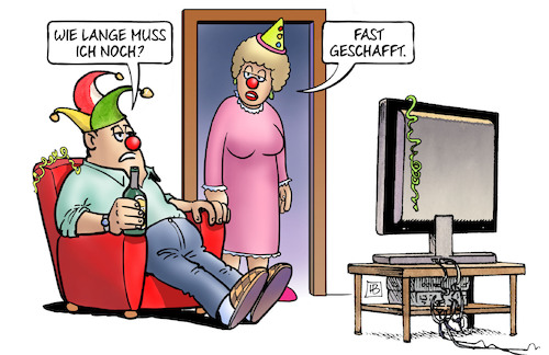 Cartoon: Fast geschafft (medium) by Harm Bengen tagged fasching,fastnacht,karneval,tv,harm,bengen,cartoon,karikatur,fasching,fastnacht,karneval,tv,harm,bengen,cartoon,karikatur