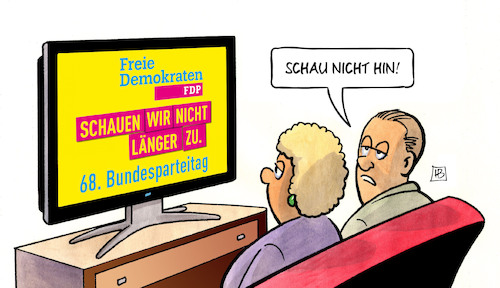 Cartoon: FDP schaut zu (medium) by Harm Bengen tagged tv,fdp,slogan,motto,bundesparteitag,wahlen,harm,bengen,cartoon,karikatur,tv,fdp,slogan,motto,bundesparteitag,wahlen,harm,bengen,cartoon,karikatur