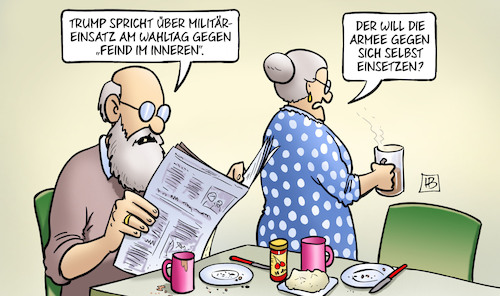 Cartoon: Feind im Inneren (medium) by Harm Bengen tagged trump,militäreinsatz,wahltag,feind,im,inneren,armee,susemil,harm,bengen,cartoon,karikatur,trump,militäreinsatz,wahltag,feind,im,inneren,armee,susemil,harm,bengen,cartoon,karikatur