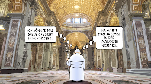 Cartoon: Feucht durchwischen (medium) by Harm Bengen tagged feucht,durchwischen,karwoche,papst,petersdom,corona,coronavirus,ansteckung,pandemie,epidemie,krankheit,schaden,harm,bengen,cartoon,karikatur,feucht,durchwischen,karwoche,papst,petersdom,corona,coronavirus,ansteckung,pandemie,epidemie,krankheit,schaden,harm,bengen,cartoon,karikatur