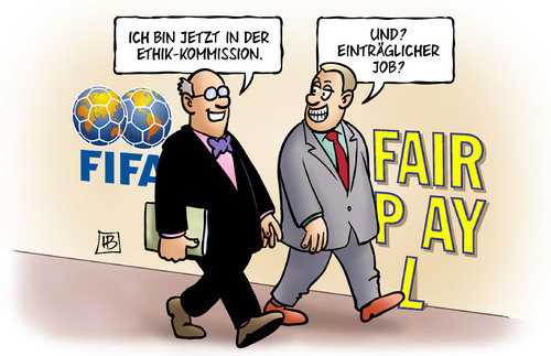 Cartoon: FIFA-Ethik (medium) by Harm Bengen tagged ethikkommission,job,fair,play,pay,fifa,fussball,weltverband,blatter,havelange,bestechung,schmiergeld,korruption,untersuchung,deutschland,schweiz,wm,weltmeisterschaft,2006,ethikkommission,fair play,fussball,weltverband,havelange,bestechung,schmiergeld,fair,play