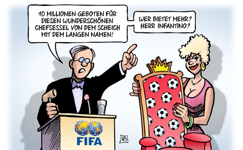 Cartoon: FIFA-Wahl (medium) by Harm Bengen tagged fifa,wahl,präsident,versteigerung,chef,sessel,scheich,infantino,fussball,korruption,bestechung,harm,bengen,cartoon,karikatur,fifa,wahl,präsident,versteigerung,chef,sessel,scheich,infantino,fussball,korruption,bestechung,harm,bengen,cartoon,karikatur