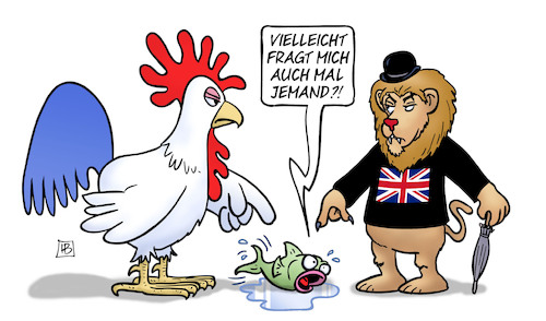 Cartoon: Fischereistreit (medium) by Harm Bengen tagged fischereistreit,fischrechte,gallischer,hahn,fisch,löwe,gb,uk,brexit,frankreich,harm,bengen,cartoon,karikatur,fischereistreit,fischrechte,gallischer,hahn,fisch,löwe,gb,uk,brexit,frankreich,harm,bengen,cartoon,karikatur