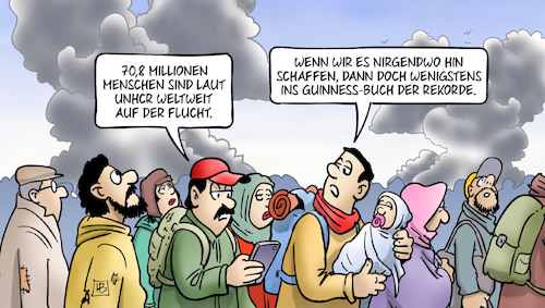 Cartoon: Flüchtlingsrekord (medium) by Harm Bengen tagged flüchtlingsrekord,flüchtlinge,flucht,vertreibung,unhcr,guinness,buch,harm,bengen,cartoon,karikatur,flüchtlingsrekord,flüchtlinge,flucht,vertreibung,unhcr,guinness,buch,harm,bengen,cartoon,karikatur