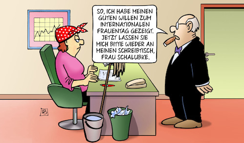 Cartoon: Frauentag 2024 (medium) by Harm Bengen tagged internationaler,frauentag,schreibtisch,chef,büro,putzfrau,gleichstellung,harm,bengen,cartoon,karikatur,internationaler,frauentag,schreibtisch,chef,büro,putzfrau,gleichstellung,harm,bengen,cartoon,karikatur