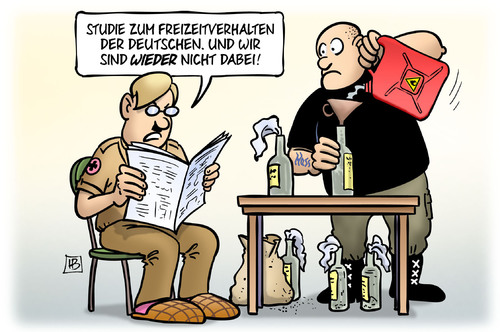 Cartoon: Freizeit-Monitor (medium) by Harm Bengen tagged freizeit,monitor,studie,freizeitverhalten,deutsche,nazis,rechts,terror,brandsatz,molotowcocktail,zeitung,harm,bengen,cartoon,karikatur,freizeit,monitor,studie,freizeitverhalten,deutsche,nazis,rechts,terror,brandsatz,molotowcocktail,zeitung,harm,bengen,cartoon,karikatur