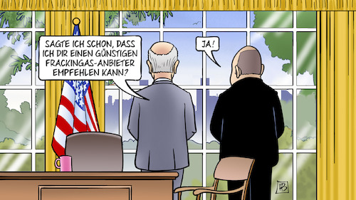 Cartoon: Freundschaftspreis (medium) by Harm Bengen tagged frackingas,anbieter,empfehlen,gespräch,bundeskanzler,auslandsreise,scholz,biden,usa,oval,office,ukraine,russland,nordstream2,harm,bengen,cartoon,karikatur,frackingas,anbieter,empfehlen,gespräch,bundeskanzler,auslandsreise,scholz,biden,usa,oval,office,ukraine,russland,nordstream2,harm,bengen,cartoon,karikatur