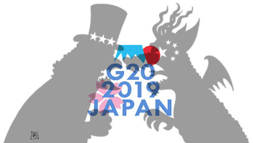 Cartoon: G20-Japan (medium) by Harm Bengen tagged g20,japan,osaka,schatten,uncle,sam,drache,usa,china,handelsstreit,harm,bengen,cartoon,karikatur,g20,japan,osaka,schatten,uncle,sam,drache,usa,china,handelsstreit,harm,bengen,cartoon,karikatur