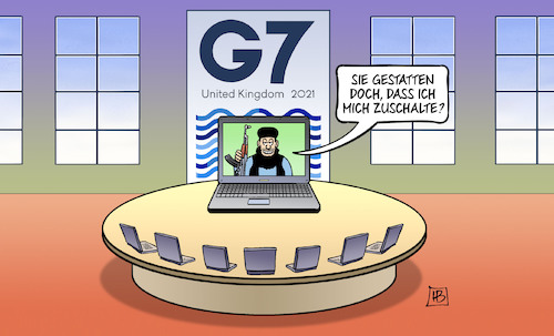 Cartoon: G7 und Afghanistan (medium) by Harm Bengen tagged videokonferenz,zuschalten,gb,uk,g7,laptop,computer,usa,islamisten,afghanistan,deutschland,rettungsmission,abzug,taliban,harm,bengen,cartoon,karikatur,videokonferenz,zuschalten,gb,uk,g7,laptop,computer,usa,islamisten,afghanistan,deutschland,rettungsmission,abzug,taliban,harm,bengen,cartoon,karikatur