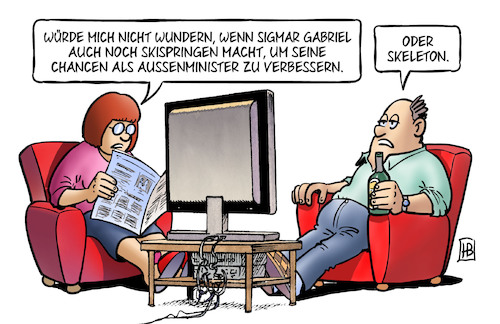 Cartoon: Gabriels Chancen (medium) by Harm Bengen tagged sigmar,gabriel,skispringen,chancen,aussenminister,spd,bundesregierung,olympia,skeleton,tv,harm,bengen,cartoon,karikatur,sigmar,gabriel,skispringen,chancen,aussenminister,spd,bundesregierung,olympia,skeleton,tv,harm,bengen,cartoon,karikatur