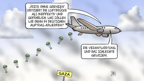 Cartoon: Gaza-Luftbrücke (medium) by Harm Bengen tagged ärzte,ohne,grenzen,luftbrücke,ineffektiv,gefährlich,deutschland,flugzeug,verantwortung,schlechtes,gewissen,hunger,hilfslieferungen,gaza,israel,palästina,terror,krieg,harm,bengen,cartoon,karikatur,ärzte,ohne,grenzen,luftbrücke,ineffektiv,gefährlich,deutschland,flugzeug,verantwortung,schlechtes,gewissen,hunger,hilfslieferungen,gaza,israel,palästina,terror,krieg,harm,bengen,cartoon,karikatur
