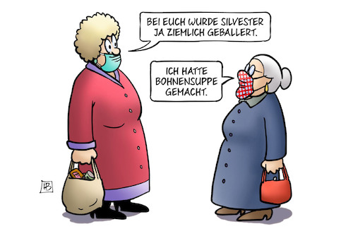 Cartoon: Geballert (medium) by Harm Bengen tagged silvester,neujahr,jahreswechsel,susemil,jutta,masken,ballern,feuerwerk,knaller,geballert,blähungen,bohnensuppe,harm,bengen,cartoon,karikatur,silvester,neujahr,jahreswechsel,susemil,jutta,masken,ballern,feuerwerk,knaller,geballert,blähungen,bohnensuppe,harm,bengen,cartoon,karikatur