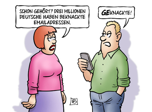 Cartoon: Geknackte Emailadressen (medium) by Harm Bengen tagged geknackte,emailadressen,hacker,email,passwort,bsi,datendiebstahl,internet,harm,bengen,cartoon,karikatur,geknackte,emailadressen,hacker,email,passwort,bsi,datendiebstahl,internet,harm,bengen,cartoon,karikatur