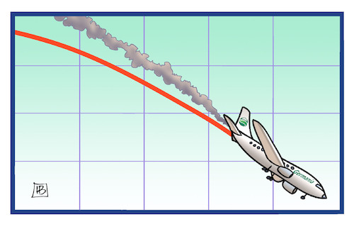 Cartoon: Germania-Absturz (medium) by Harm Bengen tagged germania,absturz,fluggesellschaft,insolvenz,pleite,harm,bengen,cartoon,karikatur,germania,absturz,fluggesellschaft,insolvenz,pleite,harm,bengen,cartoon,karikatur