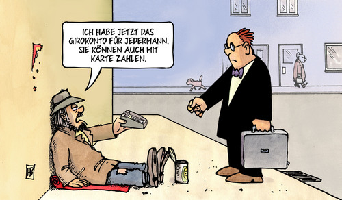 Cartoon: Girokonto für Jedermann (medium) by Harm Bengen tagged girokonto,basiskonto,jedermann,banken,bundestag,geld,bettler,kreditkarte,karte,obdachlos,asly,armut,harm,bengen,cartoon,karikatur,girokonto,basiskonto,jedermann,banken,bundestag,geld,bettler,kreditkarte,karte,obdachlos,asly,armut,harm,bengen,cartoon,karikatur