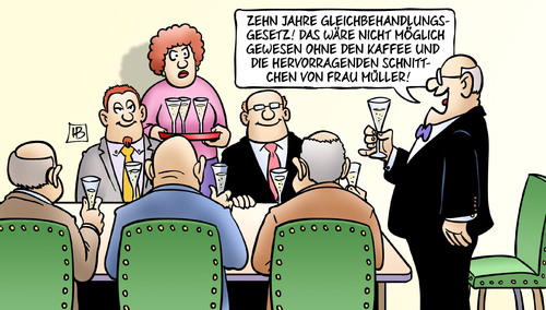 Cartoon: Gleichbehandlungsgesetz (medium) by Harm Bengen tagged gleichbehandlungsgesetz,kaffee,schnittchen,frau,mann,diskriminierung,gleichheit,harm,bengen,cartoon,karikatur,gleichbehandlungsgesetz,kaffee,schnittchen,frau,mann,diskriminierung,gleichheit,harm,bengen,cartoon,karikatur