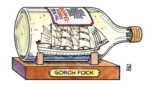 Cartoon: Gorch Fock (medium) by Harm Bengen tagged gorch,fock,marine,bundeswehr,segeln,segelschulschiff,kadetten,offiziere,alkohol,saufen,doppelkorn,skandal,tod,tot,guttenberg,königshaus,wehrbeauftragter,verteidigungsminister,gorch fock,bundeswehr,marine,segeln,segelschulschiff,kadetten,offiziere,alkohol,skandal,tot,guttenberg,königshaus,betrunken,gorch,fock