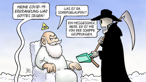 Cartoon: Gottes Segen (medium) by Harm Bengen tagged covid,19,erkrankung,gottes,segen,gott,tod,missgeschick,schippe,donald,trump,corona,virus,infektion,krank,harm,bengen,cartoon,karikatur,covid,19,erkrankung,gottes,segen,gott,tod,missgeschick,schippe,donald,trump,corona,virus,infektion,krank,harm,bengen,cartoon,karikatur