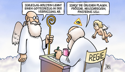 Cartoon: Gottesbezug (medium) by Harm Bengen tagged schleswig,holstein,landtag,abstimmung,religion,gottesbezug,landesverfassung,plagen,himmel,petrus,engel,frösche,heuschrecken,finsternis,harm,bengen,cartoon,karikatur,schleswig,holstein,landtag,abstimmung,religion,gottesbezug,landesverfassung,plagen,himmel,petrus,engel,frösche,heuschrecken,finsternis,harm,bengen,cartoon,karikatur