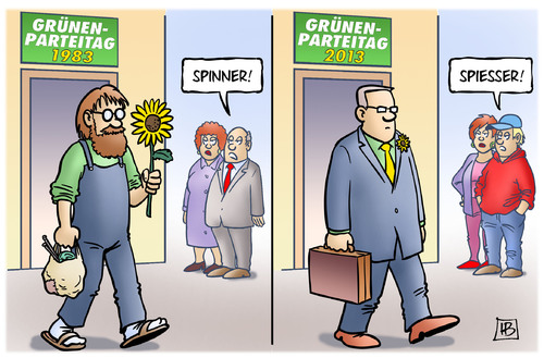 Cartoon: Grüne 1983-2013 (medium) by Harm Bengen tagged grüne,parteitag,partei,1983,2013,spinner,spiesser,harm,bengen,cartoon,karikatur,grüne,parteitag,partei,1983,2013,spinner,spiesser,harm,bengen,cartoon,karikatur