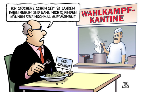 Cartoon: Gysi-Vorwürfe (medium) by Harm Bengen tagged gysi,vorwürfe,stasi,ddr,linke,pds,sed,wahlkampf,kantine,harm,bengen,cartoon,karikatur,gysi,vorwürfe,stasi,ddr,linke,pds,sed,wahlkampf,kantine,harm,bengen,cartoon,karikatur