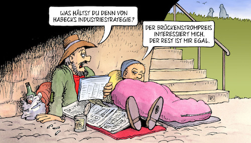 Cartoon: Habecks Industriestrategie (medium) by Harm Bengen tagged habeck,grüne,industriestrategie,brückenstrompreis,industriestrompreis,bettler,obdachlose,brücke,harm,bengen,cartoon,karikatur,habeck,grüne,industriestrategie,brückenstrompreis,industriestrompreis,bettler,obdachlose,brücke,harm,bengen,cartoon,karikatur