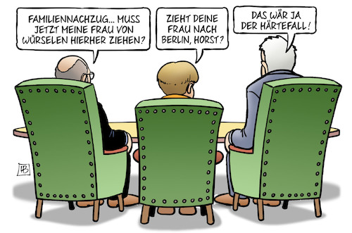 Cartoon: Härtefall (medium) by Harm Bengen tagged frau,seehofer,schulz,merkel,würselen,umzug,familiennachzugskompromiss,härtefallregelung,groko,verhandlungen,migration,harm,bengen,cartoon,karikatur,frau,seehofer,schulz,merkel,würselen,umzug,familiennachzugskompromiss,härtefallregelung,groko,verhandlungen,migration,harm,bengen,cartoon,karikatur