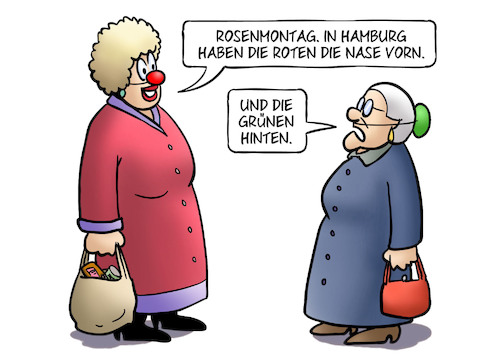 Cartoon: Hamburg-Wahl (medium) by Harm Bengen tagged rosenmontag,hamburg,roten,nase,vorn,grünen,bürgerschaftswahl,landtagswahl,susemil,jutta,karneval,clownsnase,harm,bengen,cartoon,karikatur,rosenmontag,hamburg,roten,nase,vorn,grünen,bürgerschaftswahl,landtagswahl,susemil,jutta,karneval,clownsnase,harm,bengen,cartoon,karikatur