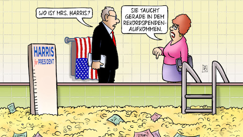 Cartoon: Harris-Rekordspenden (medium) by Harm Bengen tagged tauchen,demokraten,rekordspendenaufkommen,kamala,harris,schwimmbad,usa,wahlkampf,präsidentschaftswahl,harm,bengen,cartoon,karikatur,tauchen,demokraten,rekordspendenaufkommen,kamala,harris,schwimmbad,usa,wahlkampf,präsidentschaftswahl,harm,bengen,cartoon,karikatur