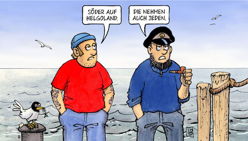 Cartoon: Helgoland (medium) by Harm Bengen tagged söder,besuch,helgoland,insel,wasser,meer,csu,norddeutschland,bayern,harm,bengen,cartoon,karikatur,söder,besuch,helgoland,insel,wasser,meer,csu,norddeutschland,bayern,harm,bengen,cartoon,karikatur