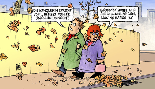 Cartoon: Herbst der Entscheidungen (medium) by Harm Bengen tagged herbst,entscheidungen,entscheidung,kanzlerin,merkel,bundesregierung,cdu,csu,fdp,harke,laub,sturm,herbst,entscheidungen,entscheidung,kanzlerin,angela merkel,bundesregierung,cdu,csu,fdp,harke,laub,sturm,angela,merkel